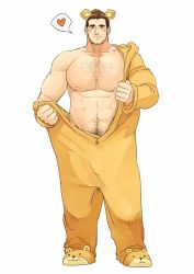 Rule 34 | 1boy, animal costume, animal ears, bara, bare pectorals, bear costume, bear ears, blush, brown hair, bulge, chest hair, facial hair, fake animal ears, full body, hairy, heart, large pectorals, looking at viewer, male focus, male pubic hair, muscular, muscular male, naked costume, navel, navel hair, nipples, original, pectorals, pubic hair, short hair, single bare shoulder, smile, solo, spoken heart, stomach, stubble, winemvee