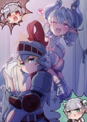 Rule 34 | 4girls, absurdres, arianna the labrynth servant, arianne the labrynth servant, armor, ass, blue eyes, blush, bound, bound wrists, breasts, c civciv, carrying, carrying over shoulder, carrying person, chained wrists, chibi, drooling, earrings, garter straps, green eyes, grey hair, highres, horns, injury, jewelry, knight, knight (yu-gi-oh!), large breasts, lovely labrynth of the silver castle, maid, mouth drool, multiple girls, one eye closed, pointy ears, red eyes, smug, sparkle, thighhighs, torn clothes, torn thighhighs, yu-gi-oh!, yuri