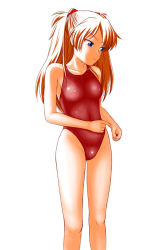 Rule 34 | 1girl, blue eyes, breasts, brown hair, competition swimsuit, covered erect nipples, long hair, neon genesis evangelion, one-piece swimsuit, small breasts, solo, souryuu asuka langley, swimsuit, tk4
