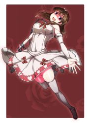 Rule 34 | 10s, 1girl, blue eyes, blush, boots, breasts, brown hair, dress, hair ribbon, idolmaster, idolmaster cinderella girls, large breasts, looking at viewer, ment, open mouth, outstretched arms, ribbon, sakuma mayu, short hair, smile, solo, spread arms, thigh boots, thighhighs