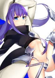 Rule 34 | 10s, 1girl, ass, bad id, bad pixiv id, blush, crotch plate, fate/extra, fate/extra ccc, fate (series), flat chest, long hair, meltryllis (fate), meltryllis (second ascension) (fate), navel, pinta (ayashii bochi), purple hair, simple background, solo, white background