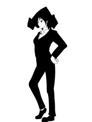 Rule 34 | 1girl, crayon shin-chan, formal, greyscale, hakuyou-choun, highres, mature female, monochrome, nohara misae, serious, short hair, simple background, solo, suit, white background