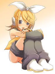 Rule 34 | 1girl, clothes pull, hermmy, kagamine rin, no panties, pants, pants pull, shorts, shorts pull, solo, vocaloid