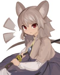 Rule 34 | 1girl, absurdres, animal ears, grey hair, highres, mouse ears, nazrin, pendent, red eyes, solo, solo focus, sword, touhou, weapon