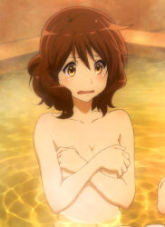 Rule 34 | 1girl, absurdres, covering privates, covering breasts, embarrassed, hibike! euphonium, highres, karata hiroshi, oumae kumiko, solo, stitched, third-party edit, water