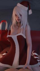 Rule 34 | 1boy, 1girl, 3d, a2 (nier:automata), absurdres, animated, blue eyes, breasts, candy, candy cane, clothed sex, cowgirl position, cum, dress, ejaculation, facing viewer, food, hat, hetero, highres, lazyprocrastinator, looking at viewer, medium breasts, mole, mole under mouth, nier:automata, nier (series), nipples, outdoors, pov, santa costume, santa dress, santa hat, sex, straddling, vaginal, video, white hair