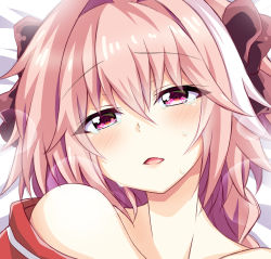 Rule 34 | 1boy, aph hero, astolfo (fate), astolfo (sailor paladin) (fate), bad id, bad pixiv id, bare shoulders, black ribbon, blush, braid, breath, fate/apocrypha, fate/grand order, fate (series), hair intakes, hair ribbon, highres, male focus, official alternate costume, open mouth, pink eyes, pink hair, ribbon, solo, tears, trap, upper body