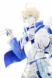 Rule 34 | 1boy, ahoge, armor, arthur pendragon (fate), blonde hair, bowl, breastplate, chopsticks, fate/grand order, fate/prototype, fate (series), faulds, gauntlets, green eyes, halyou, highres, holding, holding bowl, male focus, pauldrons, rice, short hair, shoulder armor, solo