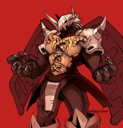Rule 34 | 1boy, chaosgreymon, digimon, digimon (creature), male focus, red background, simple background, solo