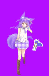 Rule 34 | .live, 1girl, absurdres, animal ear fluff, animal ears, blue background, blue hair, boots, cross-laced footwear, highres, lace-up boots, long hair, looking at viewer, microphone, necktie, open mouth, rascala39, ribbon, rurun rururica, shirt, simple background, skirt, smile, solo, standing, tail, virtual youtuber