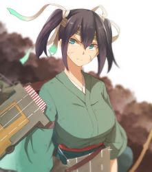 Rule 34 | 10s, 1girl, black hair, blue eyes, bow (weapon), breasts, japanese clothes, kantai collection, large breasts, md5 mismatch, resized, short hair, side ponytail, solo, souryuu (kancolle), tsukamoto minori, twintails, weapon