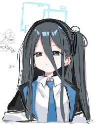 Rule 34 | 1girl, aris (blue archive), black hair, blue archive, blue eyes, hair between eyes, halo, long hair, looking at viewer, sanma (tabet ), simple background, solo, white background