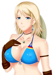Rule 34 | alternate costume, bikini, bikini top only, blonde hair, blue eyes, breasts, capcom, cleavage, cowboy hat, demento, earrings, covered erect nipples, fiona belli, gloves, hat, jewelry, large breasts, necklace, swimsuit