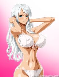 Rule 34 | 1girl, ass, breasts, covered erect nipples, female focus, green eyes, highres, large breasts, long hair, nel-zel formula, nico olvia, one piece, panties, swimsuit, text focus, translation request, twitter username, underwear, white hair