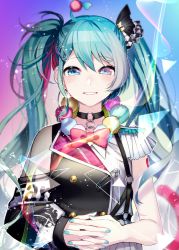 Rule 34 | + +, 1girl, 25-ji miku, aqua hair, asymmetrical clothes, asymmetrical hair, bad id, bad pixiv id, bare arms, black choker, black jacket, blue eyes, blue hair, blue nails, blurry, blurry background, bow, bowtie, buttons, cat tail, chest harness, chimerism, choker, clothes writing, collarbone, colorful, double-breasted, earrings, epaulettes, fingernails, frills, fukkura, fusion, glint, gradient background, gradient eyes, gradient hair, grey hair, hair between eyes, hair ornament, hair strand, half-closed eyes, harness, hatsune miku, hoop earrings, interlocked fingers, jacket, jewelry, leo/need miku, light blush, light particles, light smile, long hair, looking at viewer, more more jump! miku, multicolored background, multicolored eyes, multicolored hair, multiple persona, nail polish, o-ring, o-ring choker, outline, own hands together, paperclip, paperclip hair ornament, parted lips, pink eyes, pink hair, plaid, plaid jacket, pom pom (clothes), pom pom hair ornament, project sekai, red bow, red bowtie, see-through, shoulder tattoo, sidelocks, single earring, solo, sparkle hair ornament, spiked hair, splatter print, streaked hair, tail, tattoo, triangle, tsurime, twintails, two-tone hair, very long hair, vivid bad squad miku, vocaloid, wavy hair, white outline, wonderlands x showtime miku