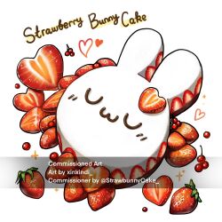 Rule 34 | cake, cherry, commission, english text, food, food focus, fruit, heart, highres, no humans, original, simple background, sparkle, still life, strawberry, strawberry slice, white background, xindi