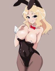 Rule 34 | 1girl, blonde hair, blue eyes, bow, bowtie, breasts, cleavage, girls und panzer, highres, kay (girls und panzer), large breasts, leotard, long hair, picccolo0401, playboy bunny, rabbit ears, solo