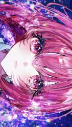 Rule 34 | 1girl, absurdres, arima kana, banbiiiino0303, blue background, blush, bob cut, closed mouth, commentary, floating hair, highres, lips, looking at viewer, oshi no ko, pink eyes, pink hair, pink lips, portrait, short hair, solo, tearing up, tears