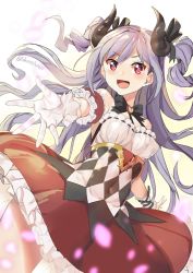 Rule 34 | 10s, 1girl, bad id, bad pixiv id, demon horns, drill hair, gloves, horns, idolmaster, idolmaster cinderella girls, kanzaki ranko, long hair, red eyes, shovelwall, shovelwell, silver hair, smile, solo, twin drills, two side up