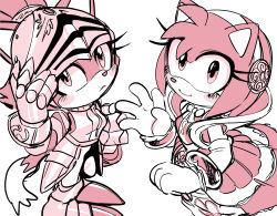 Rule 34 | 2girls, absurdres, amy rose, animal ears, armor, blaze the cat, breastplate, cat ears, cat girl, dress, eyelashes, furry, furry female, gauntlets, gloves, hairband, highres, looking at viewer, multiple girls, nimue (sonic the hedgehog), percival (sonic), sketch, smile, sonic (series), sonic and the black knight, tory (tory29), white gloves