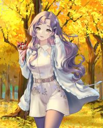 Rule 34 | 1girl, absurdres, artist name, belt, black pantyhose, blue sweater, cowboy shot, crepe, earrings, food, grey belt, grey eyes, grey hair, hair ornament, hairclip, hand in own hair, highres, holding, holding food, jewelry, kotosuzu, long hair, long sleeves, looking at viewer, nail polish, orange nails, original, outdoors, overall shorts, overalls, pantyhose, parted bangs, parted lips, smile, solo, standing, sweater, tree, white overalls