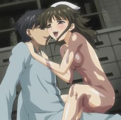 Rule 34 | 1boy, 1girl, anata no shiranai kangofu, animated, animated gif, black hair, blush, bouncing breasts, breasts, brown eyes, censored, clothed male nude female, cowgirl position, girl on top, happy sex, hat, hetero, long hair, nude, nurse, nurse cap, oil, open mouth, screencap, sex, small breasts, smile, spread legs, straddling, upright straddle, vaginal