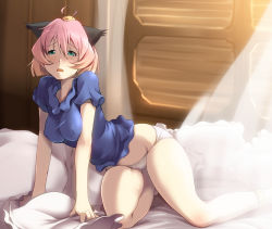 Rule 34 | 00s, 1girl, animal ears, bad id, bad pixiv id, bent over, blonde hair, blue eyes, blush, breasts, gradient hair, green eyes, honihoni, honis, kneeling, large breasts, multicolored hair, aged up, open mouth, panties, pink hair, potemayo, potemayo (character), shirt, short hair, sitting, solo, taut clothes, taut shirt, underwear