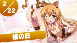 Rule 34 | 1girl, animal ears, breasts, cat ears, cat tail, cleavage, highres, ikkitousen, large breasts, long hair, official art, one eye closed, sonsaku hakufu, tail, wink