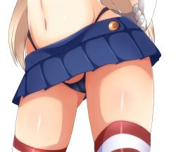 Rule 34 | 10s, 1girl, black panties, blonde hair, cameltoe, close-up, contrapposto, female focus, gloves, highleg, highres, kantai collection, long hair, md5 mismatch, microskirt, navel, panties, pov, pov crotch, resized, shimakaze (kancolle), sitting, skirt, solo, striped clothes, striped thighhighs, thighhighs, thighs, thong, underwear, waist down, white background, white gloves, zack (haiuinndo)