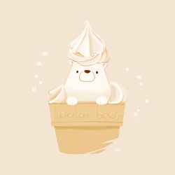 Rule 34 | animal, bear, chai (drawingchisanne), commentary request, english text, food, food focus, food on head, food writing, ice cream, ice cream cone, in food, looking at viewer, no humans, object on head, original, polar bear, signature, simple background, soft serve, undersized animal