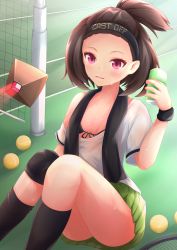Rule 34 | 1girl, absurdres, ass, azur lane, backlighting, ball, bangs pinned back, bare shoulders, black bra, black hair, black headband, black socks, black towel, blush, bra, breasts, can, clothes writing, commentary request, cooper (azur lane), cooper (blazing tennis battle) (azur lane), cowboy shot, drink can, green skirt, hachimaki, headband, highres, holding, holding can, knee pads, kneehighs, knees up, looking at viewer, off-shoulder shirt, off shoulder, open mouth, osatou (soul of sugar), pink eyes, pleated skirt, racket, shirt, short hair, short sleeves, single knee pad, single sidelock, sitting, skirt, small breasts, smile, socks, soda can, solo, sportswear, sweat, tennis ball, tennis court, tennis net, tennis racket, tennis uniform, towel, towel around neck, underwear, white shirt, wristband