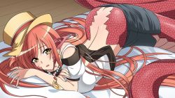Rule 34 | 1girl, artist request, black skirt, blush, breasts, butt crack, game cg, hair ornament, hairclip, jewelry, lamia, large breasts, long hair, looking at viewer, miia (monster musume), monster girl, monster musume no iru nichijou, monster musume no iru nichijou online, necklace, official alternate costume, official art, open mouth, pointy ears, red hair, scales, shirt, skirt, slit pupils, solo, very long hair, white shirt, yellow eyes