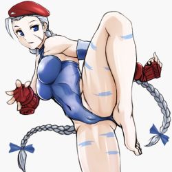 Rule 34 | 1990s (style), 1girl, aegis (nerocc), alternate color, alternate hair color, barefoot, beret, breasts, cameltoe, cammy white, capcom, cleft of venus, feet, hat, large breasts, lowres, retro artstyle, street fighter, street fighter ii (series), toes