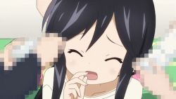 Rule 34 | 1girl, a channel, animated, animated gif, artist request, black hair, censored, clenched hands, collarbone, dot nose, closed eyes, long hair, mosaic censoring, nishi yuuko, shirt, source request, talking, tsurime, upper body, white shirt