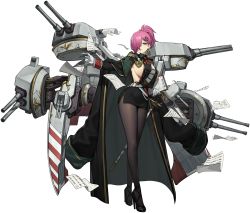 Rule 34 | 1girl, azur lane, belt, black footwear, breasts, clipboard, coat, coat on shoulders, earrings, epaulettes, gloves, green eyes, hair ornament, hairclip, high heels, highres, jewelry, large breasts, logo, long hair, long legs, long sleeves, machinery, miniskirt, mole, mole under eye, official art, oversized clothes, pantyhose, paper, pen, purple hair, revealing clothes, romana, sideboob, simple background, skirt, solo, sword, transparent background, trieste (azur lane), turret, uniform, weapon, white background, white gloves
