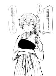 Rule 34 | 10s, 1girl, greyscale, iwasaki takashi, japanese clothes, kaga (kancolle), kantai collection, looking at viewer, monochrome, muneate, personification, short hair, side ponytail, solo, unamused