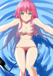 Rule 34 | 1girl, absurdres, ahoge, bikini, breasts, chikkinage nage, demon tail, green eyes, highres, lala satalin deviluke, long hair, looking at viewer, pink hair, pool, smile, solo, swimsuit, tail, to love-ru, water