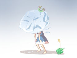 Rule 34 | 1girl, barefoot, cirno, dress, frog, frozen, guuchama, hunched over, ice, ice block, patterned clothing, solo, touhou, what, you&#039;re doing it wrong