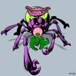 Rule 34 | claws, colored sclera, digimon, digimon (creature), green eyes, highres, parasimon, red sclera, sharp teeth, smile, solo, teeth, tentacles
