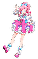 Rule 34 | 10s, 1girl, blue bow, bow, bowtie, dress, dress bow, frills, hair bow, kiratto pri chan, looking at viewer, momoyama mirai, official art, pink dress, pink footwear, pink hair, ponytail, pretty series, purple eyes, shoes, bow legwear, white background, white legwear, winged footwear, wings