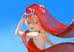 Rule 34 | 1boy, aether (genshin impact), arabian clothes, blonde hair, braid, cape, dress, genshin impact, highres, long hair, male focus, open mouth, oxygen (0220), red cape, red dress, single braid, smile, trap, yellow eyes