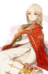 Rule 34 | 1girl, bad id, bad pixiv id, blonde hair, braid, breasts, brown eyes, cape, commentary request, dress, final fantasy, final fantasy tactics, long hair, looking at viewer, nightmare-kck, ovelia atkascha, simple background, single braid, solo