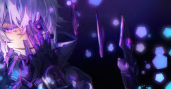 Rule 34 | 1boy, add (elsword), black sclera, ch (pixiv), colored eyelashes, colored sclera, diabolic esper (elsword), elsword, face, gloves, hand over face, male focus, mismatched sclera, popped collar, purple eyes, purple hair, purple theme, solo