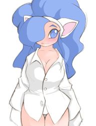Rule 34 | 1girl, animal ears, breasts, capcom, cat ears, cat girl, fang, felicia (vampire), female focus, hair over one eye, no nose, noise (lesion949), panties, solo, underwear, vampire (game), white background