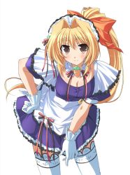 Rule 34 | 1990s (style), 1girl, blonde hair, breasts, brown eyes, cleavage, gloves, kinoshita rumi, maid, medium breasts, pia carrot (series), pia carrot e youkoso!!, pia carrot e youkoso!! g.o., solo, thighhighs, white gloves