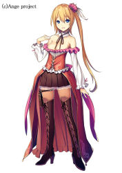 Rule 34 | 10s, 1girl, ange vierge, bare shoulders, blonde hair, blue eyes, boots, breasts, corset, detached collar, detached sleeves, female focus, full body, hair ornament, kikuchi seiji, long hair, long skirt, looking at viewer, natsuki ruka, official art, pleated skirt, side ponytail, simple background, skirt, solo, thigh boots, thighhighs, very long hair, white background