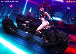 Rule 34 | 1girl, 2023, ass, bbmbbf, bikini top, black hair, black rock shooter, black rock shooter (character), blue eyes, bra, breasts, commission, commissioner upload, cyberpunk, dildo, female focus, gloves, highres, motor vehicle, motorcycle, object insertion, open mouth, palcomix, pussy juice, sex toy, small breasts, solo, tagme, toon.wtf, twintails, underwear, vaginal, vaginal object insertion