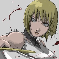 Rule 34 | 00s, 1girl, blonde hair, clare (claymore), claymore (series), claymore (sword), lowres, solo, sword, tea (nakenashi), weapon