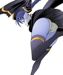 Rule 34 | 10s, 1girl, ass, blue skin, blue skirt, blue theme, braid, chinese clothes, cici (monster musume), colored skin, highres, jiang shi, jumping, monster girl, monster musume no iru nichijou, official art, okayado, panties, shiishii, skirt, smile, socks, solo, thighhighs, undead, underwear, zombie