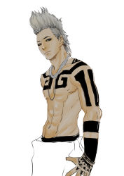 Rule 34 | 1boy, abs, absurdres, bigbang, highres, jewelry, looking at viewer, male focus, mohawk, muscular, necklace, simple background, solo, taeyang, tattoo, topless male, white hair